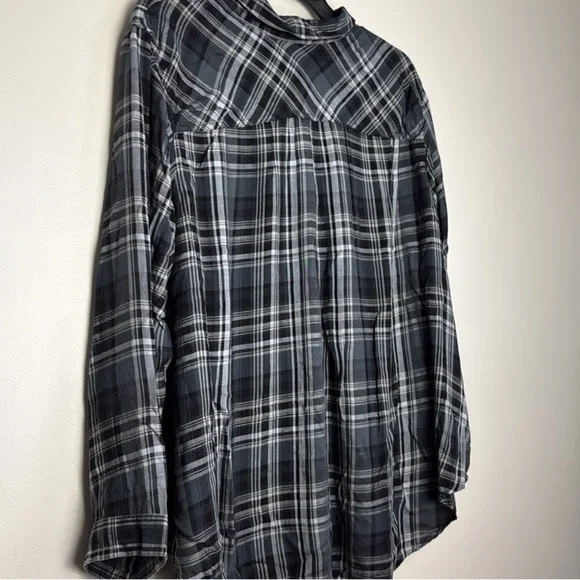 Terra & Sky Dark Gray Black White Oversized Button Down Shirt Size 28W NWT - Picture 11 of 11